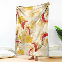 Beige Palaka Hawaii Aloha Blanket Koi Pond Mix Ilima Flowers LT7 - Polynesian Pride
