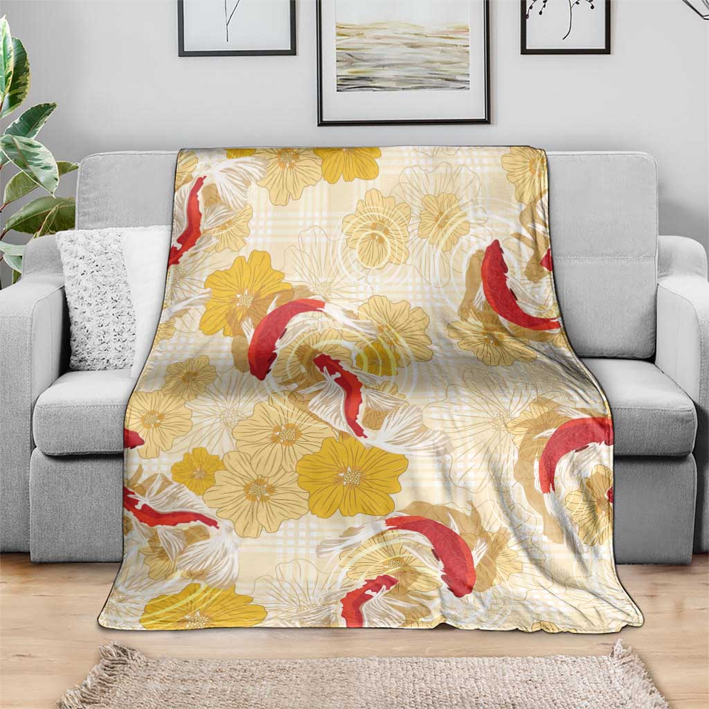 Beige Palaka Hawaii Aloha Blanket Koi Pond Mix Ilima Flowers LT7 - Polynesian Pride