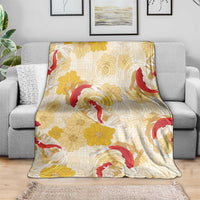 Beige Palaka Hawaii Aloha Blanket Koi Pond Mix Ilima Flowers LT7 - Polynesian Pride