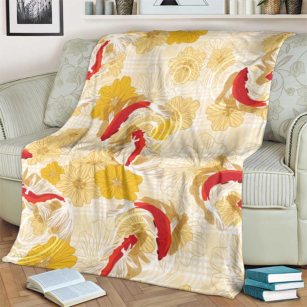 Beige Palaka Hawaii Aloha Blanket Koi Pond Mix Ilima Flowers LT7 - Polynesian Pride