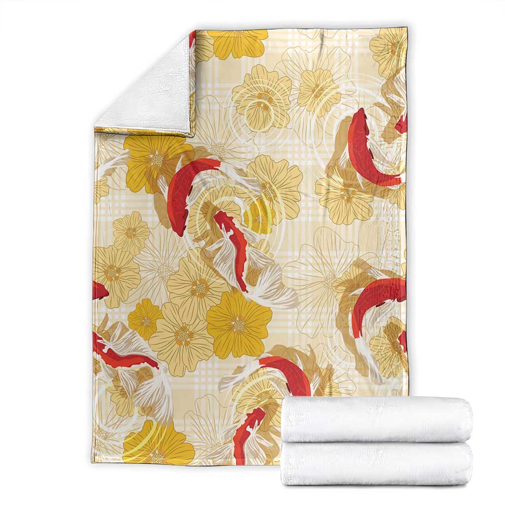 Beige Palaka Hawaii Aloha Blanket Koi Pond Mix Ilima Flowers LT7 - Polynesian Pride