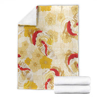Beige Palaka Hawaii Aloha Blanket Koi Pond Mix Ilima Flowers LT7 - Polynesian Pride