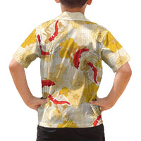 Beige Palaka Hawaii Aloha Family Matching Long Sleeve Bodycon Dress and Hawaiian Shirt Koi Pond Mix Ilima Flowers LT7 - Polynesian Pride