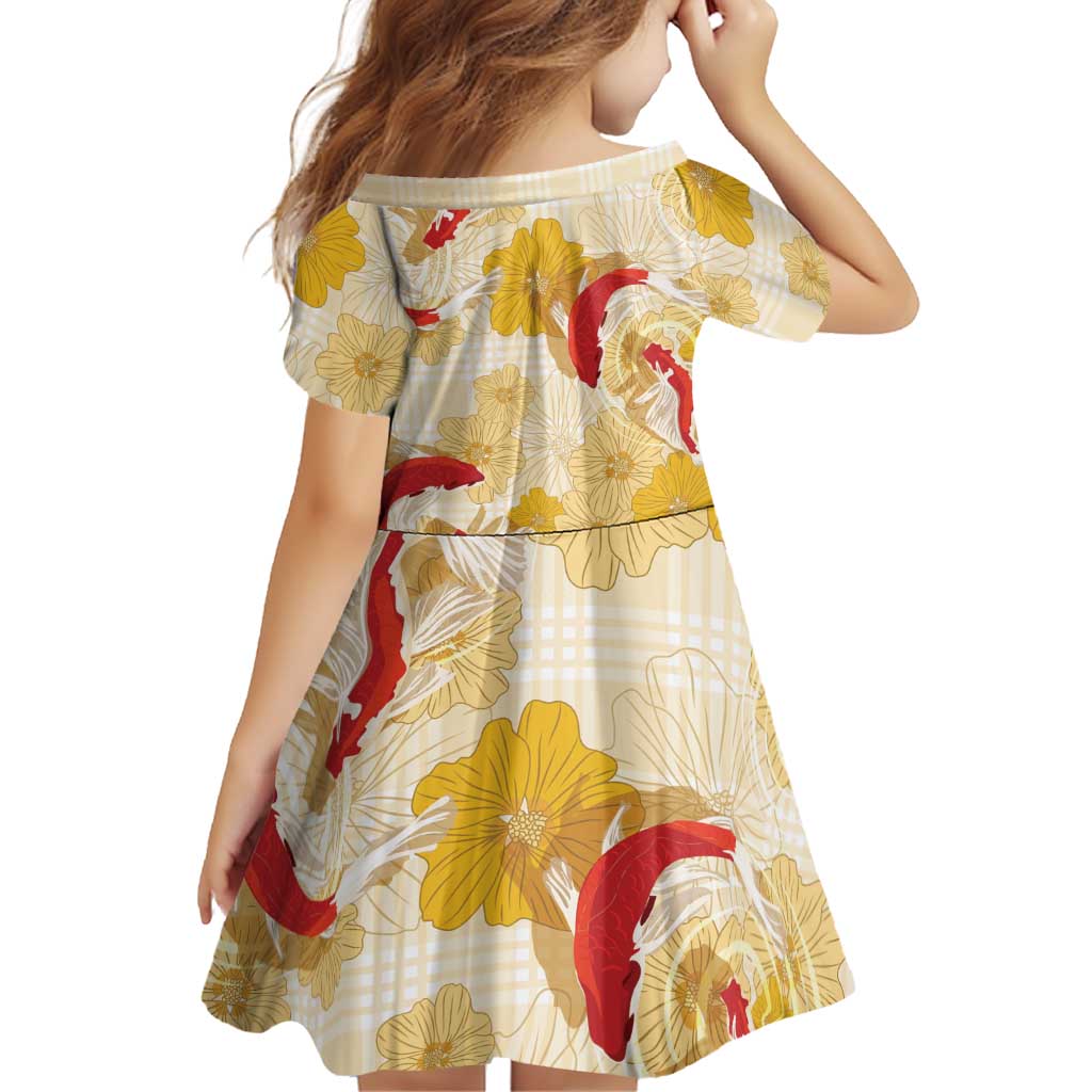 Beige Palaka Hawaii Aloha Family Matching Puletasi and Hawaiian Shirt Koi Pond Mix Ilima Flowers LT7 - Polynesian Pride