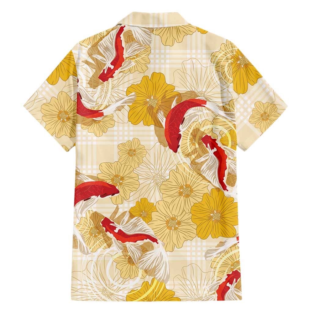 Beige Palaka Hawaii Aloha Hawaiian Shirt Koi Pond Mix Ilima Flowers - Polynesian Pride
