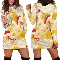 Beige Palaka Hawaii Aloha Hoodie Dress Koi Pond Mix Ilima Flowers LT7 - Polynesian Pride