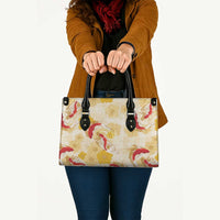 Beige Palaka Hawaii Aloha Leather Bag Koi Pond Mix Ilima Flowers - Polynesian Pride