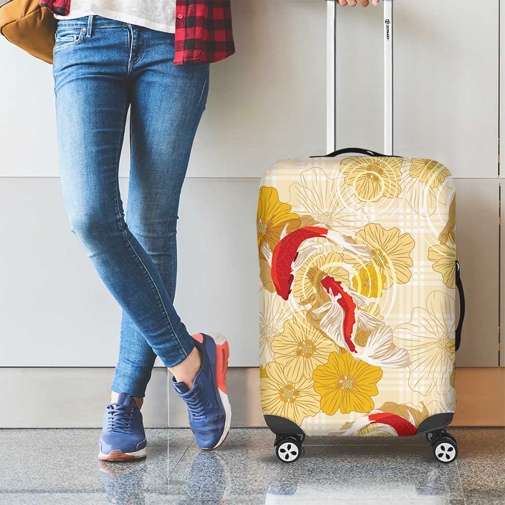 Beige Palaka Hawaii Aloha Luggage Cover Koi Pond Mix Ilima Flowers - Polynesian Pride