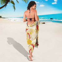 Beige Palaka Hawaii Aloha Sarong Koi Pond Mix Ilima Flowers - Polynesian Pride