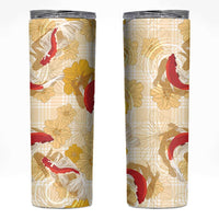 Beige Palaka Hawaii Aloha Skinny Tumbler Koi Pond Mix Ilima Flowers LT7 Cream Yellow - Polynesian Pride
