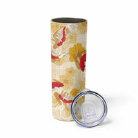 Beige Palaka Hawaii Aloha Skinny Tumbler Koi Pond Mix Ilima Flowers LT7 - Polynesian Pride