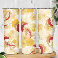 Beige Palaka Hawaii Aloha Skinny Tumbler Koi Pond Mix Ilima Flowers LT7 - Polynesian Pride