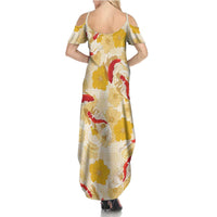 Beige Palaka Hawaii Aloha Summer Maxi Dress Koi Pond Mix Ilima Flowers LT7 - Polynesian Pride