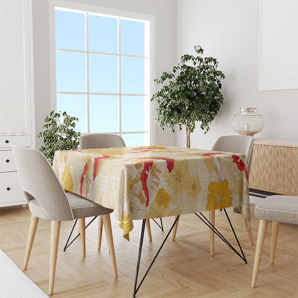Beige Palaka Hawaii Aloha Tablecloth Koi Pond Mix Ilima Flowers - Polynesian Pride