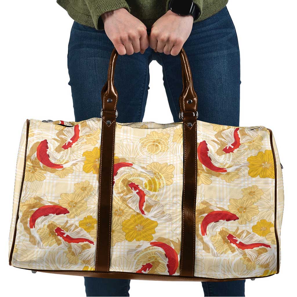 Beige Palaka Hawaii Aloha Travel Bag Koi Pond Mix Ilima Flowers - Polynesian Pride