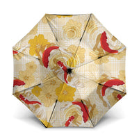 Beige Palaka Hawaii Aloha Umbrella Koi Pond Mix Ilima Flowers LT7 One Size Folded 11.42 inch Opened Diameter 37.4 inch Cream Yellow - Polynesian Pride