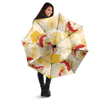 Beige Palaka Hawaii Aloha Umbrella Koi Pond Mix Ilima Flowers LT7 - Polynesian Pride