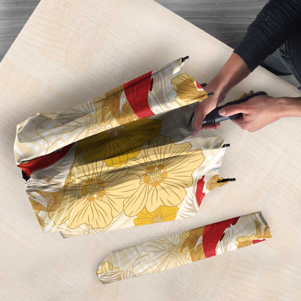 Beige Palaka Hawaii Aloha Umbrella Koi Pond Mix Ilima Flowers LT7 - Polynesian Pride