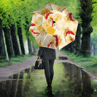 Beige Palaka Hawaii Aloha Umbrella Koi Pond Mix Ilima Flowers LT7 - Polynesian Pride