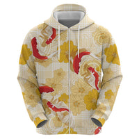 Beige Palaka Hawaii Aloha Zip Hoodie Koi Pond Mix Ilima Flowers LT7 - Polynesian Pride