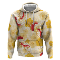 Beige Palaka Hawaii Aloha Zip Hoodie Koi Pond Mix Ilima Flowers LT7 Pullover Hoodie Cream Yellow - Polynesian Pride