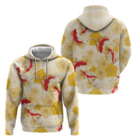 Beige Palaka Hawaii Aloha Zip Hoodie Koi Pond Mix Ilima Flowers LT7 - Polynesian Pride