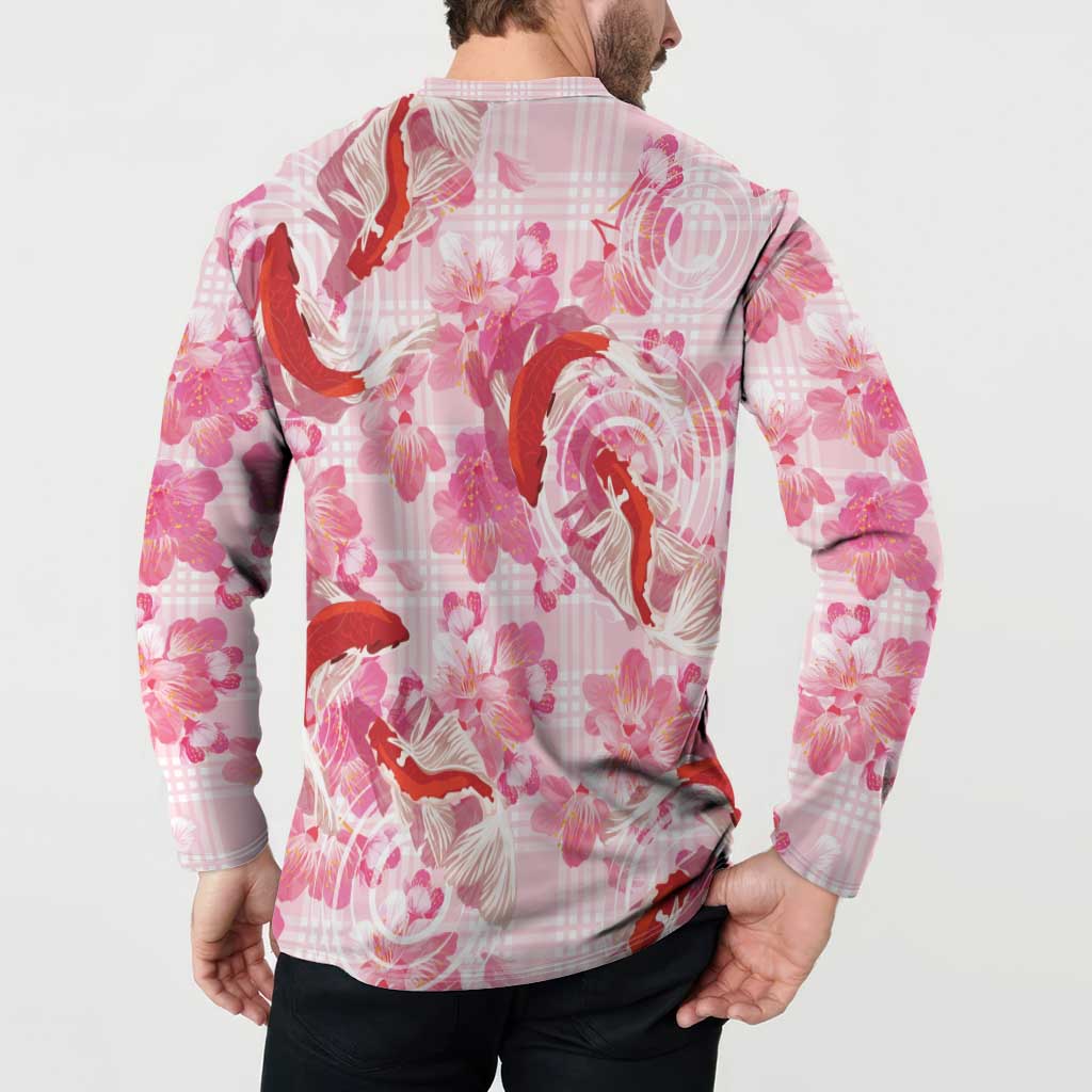 Pink Palaka Hawaii Aloha Button Sweatshirt Koi Pond Mix Sakura - Polynesian Pride
