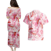 Pink Palaka Hawaii Aloha Couples Matching Puletasi and Hawaiian Shirt Koi Pond Mix Sakura - Polynesian Pride