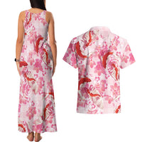 Pink Palaka Hawaii Aloha Couples Matching Tank Maxi Dress and Hawaiian Shirt Koi Pond Mix Sakura LT7 - Polynesian Pride
