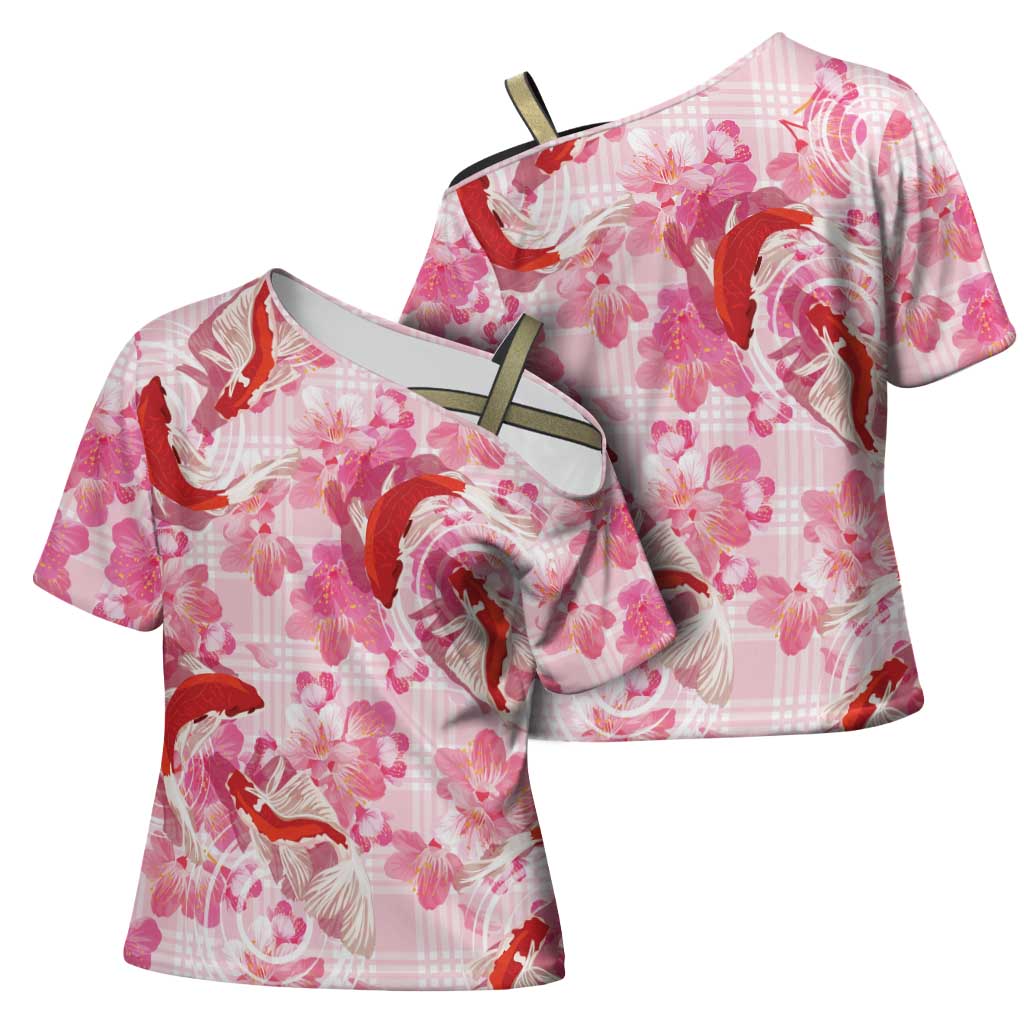 Pink Palaka Hawaii Aloha Cross Shoulder Shirt Koi Pond Mix Sakura - Polynesian Pride