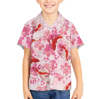 Pink Palaka Hawaii Aloha Family Matching Long Sleeve Bodycon Dress and Hawaiian Shirt Koi Pond Mix Sakura LT7 - Polynesian Pride