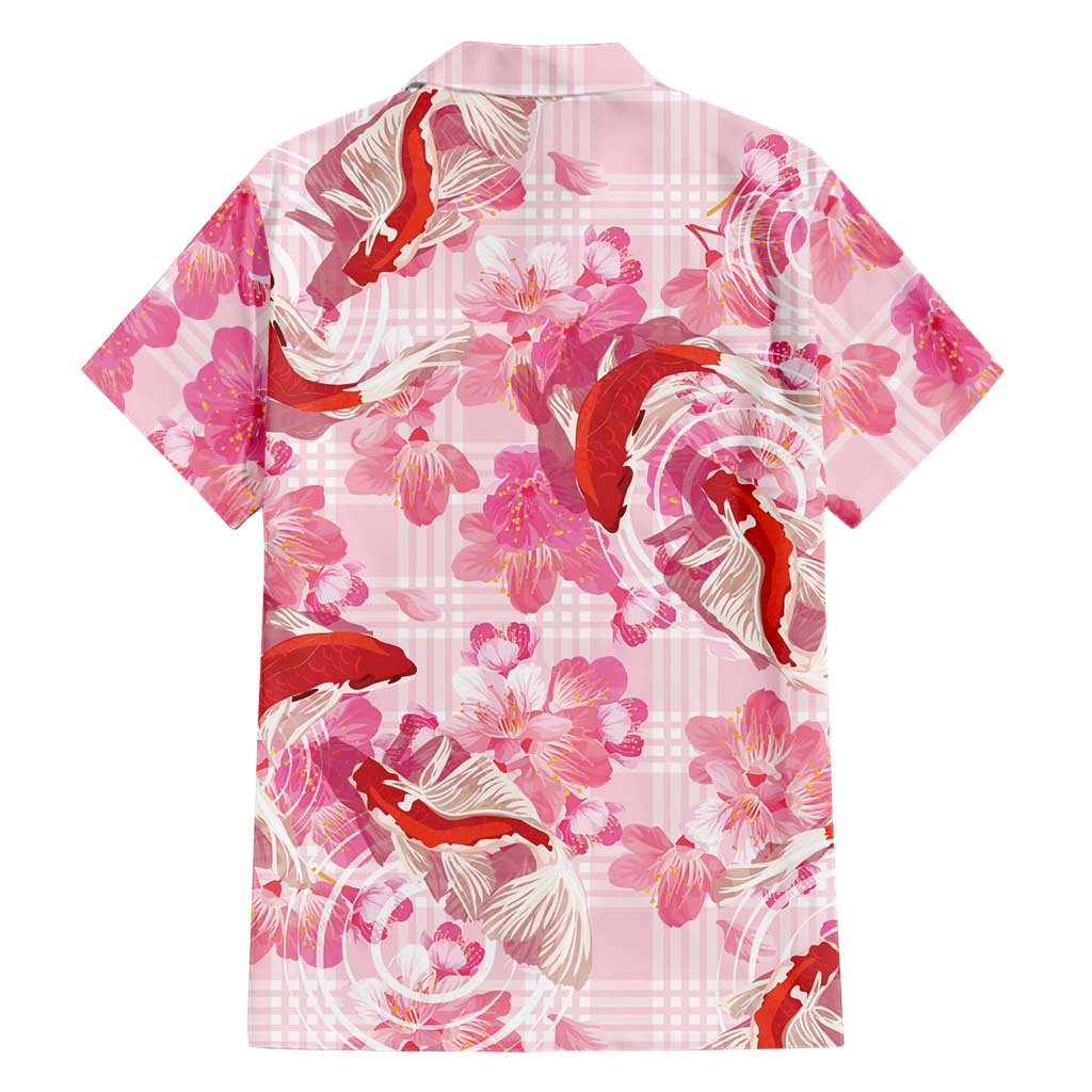 Pink Palaka Hawaii Aloha Family Matching Off Shoulder Short Dress and Hawaiian Shirt Koi Pond Mix Sakura LT7 - Polynesian Pride