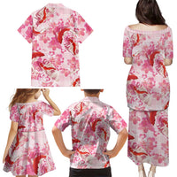 Pink Palaka Hawaii Aloha Family Matching Puletasi and Hawaiian Shirt Koi Pond Mix Sakura LT7 - Polynesian Pride
