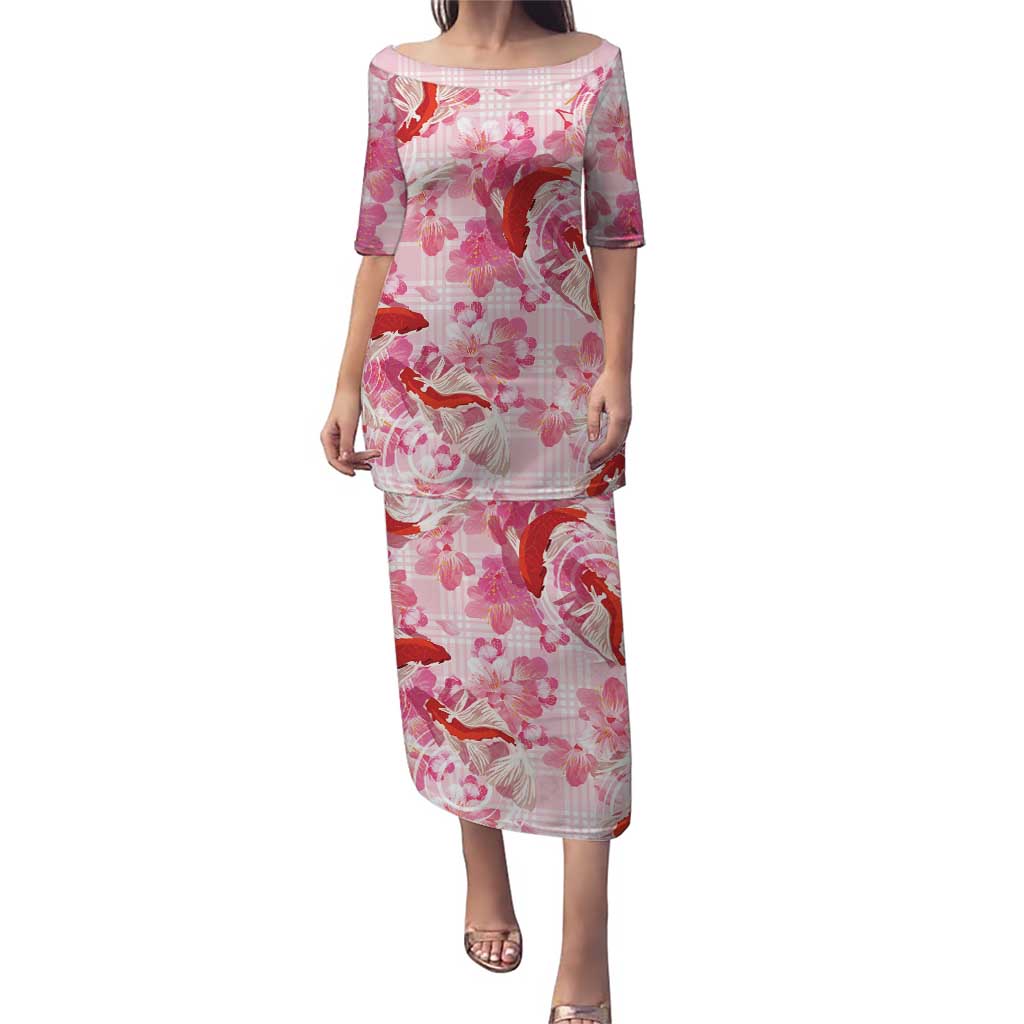 Pink Palaka Hawaii Aloha Family Matching Puletasi and Hawaiian Shirt Koi Pond Mix Sakura LT7 Pink - Polynesian Pride
