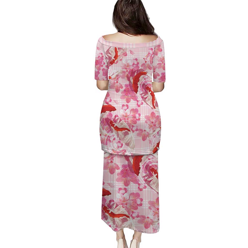 Pink Palaka Hawaii Aloha Family Matching Puletasi and Hawaiian Shirt Koi Pond Mix Sakura LT7 - Polynesian Pride