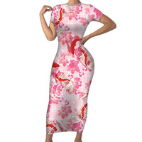Pink Palaka Hawaii Aloha Family Matching Short Sleeve Bodycon Dress and Hawaiian Shirt Koi Pond Mix Sakura LT7 Pink - Polynesian Pride