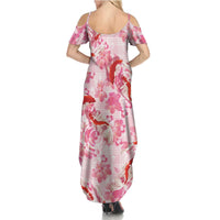 Pink Palaka Hawaii Aloha Family Matching Summer Maxi Dress and Hawaiian Shirt Koi Pond Mix Sakura LT7 - Polynesian Pride