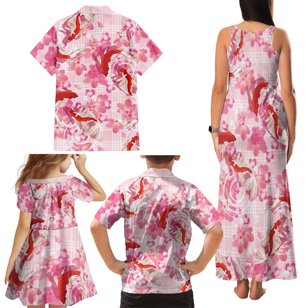 Pink Palaka Hawaii Aloha Family Matching Tank Maxi Dress and Hawaiian Shirt Koi Pond Mix Sakura LT7 - Polynesian Pride
