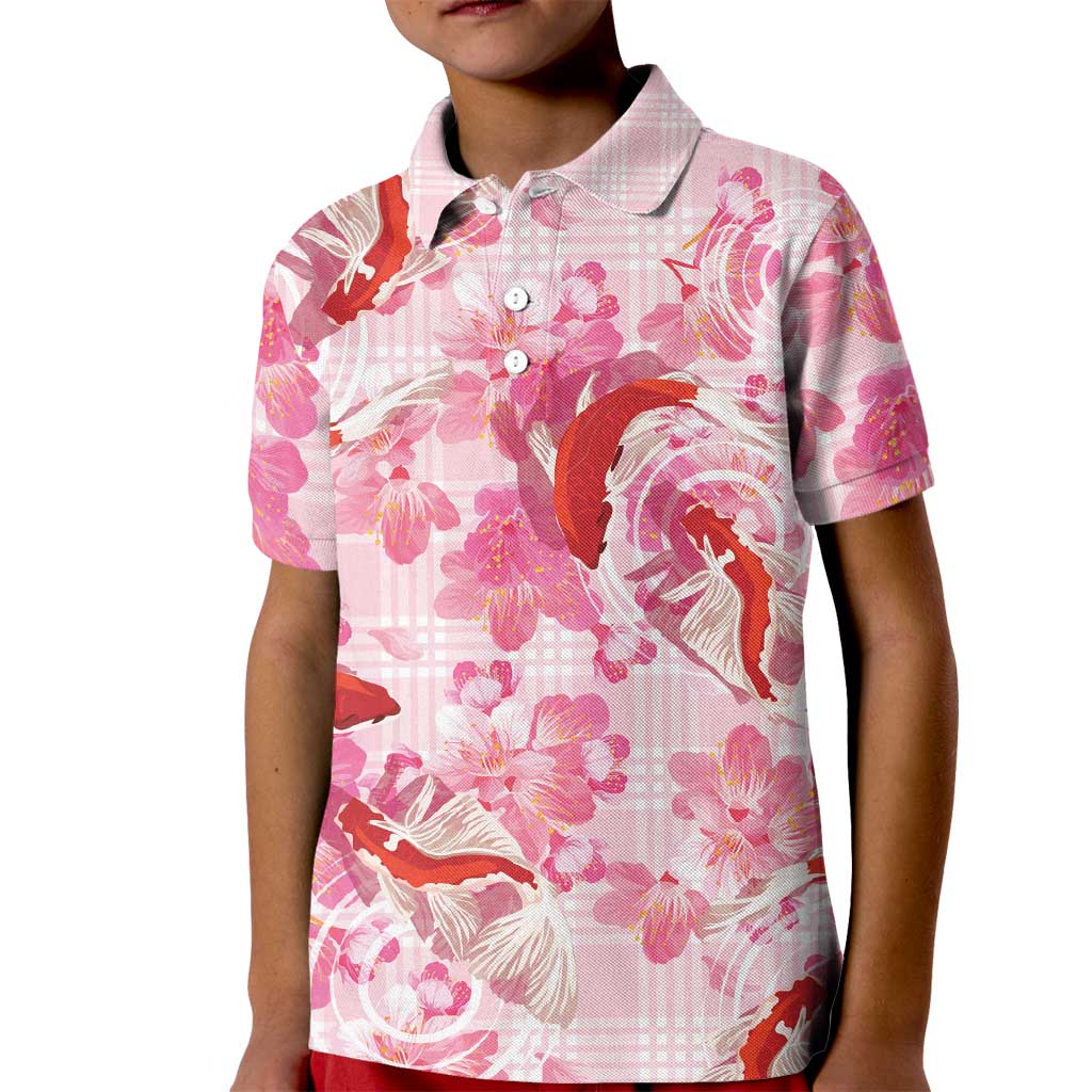 Pink Palaka Hawaii Aloha Kid Polo Shirt Koi Pond Mix Sakura LT7 Kid Pink - Polynesian Pride
