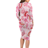Pink Palaka Hawaii Aloha Long Sleeve Bodycon Dress Koi Pond Mix Sakura - Polynesian Pride