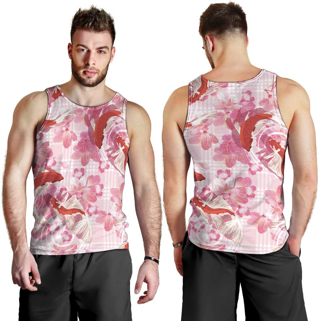 Pink Palaka Hawaii Aloha Men Tank Top Koi Pond Mix Sakura LT7 - Polynesian Pride