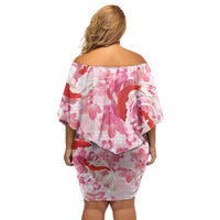 Pink Palaka Hawaii Aloha Off Shoulder Short Dress Koi Pond Mix Sakura - Polynesian Pride