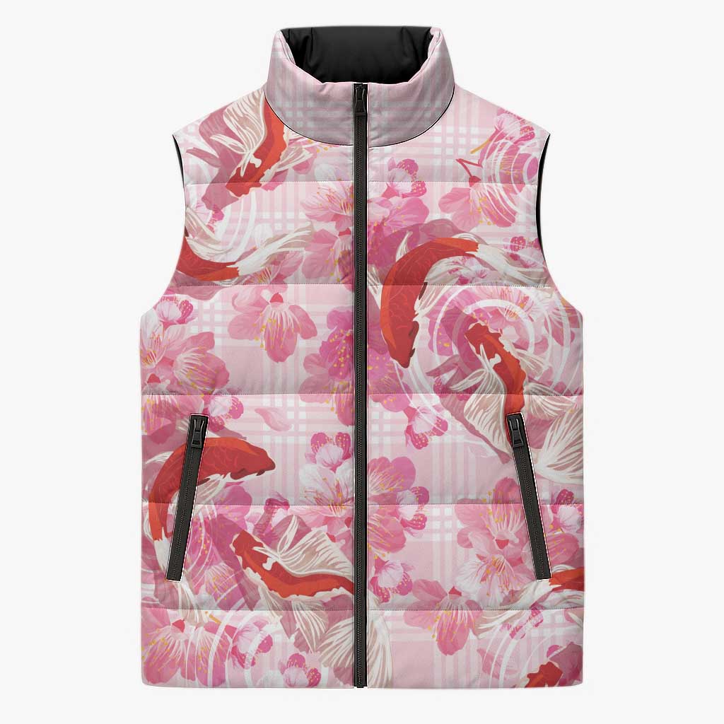 Pink Palaka Hawaii Aloha Sleeveless Puffer Jacket Koi Pond Mix Sakura - Polynesian Pride