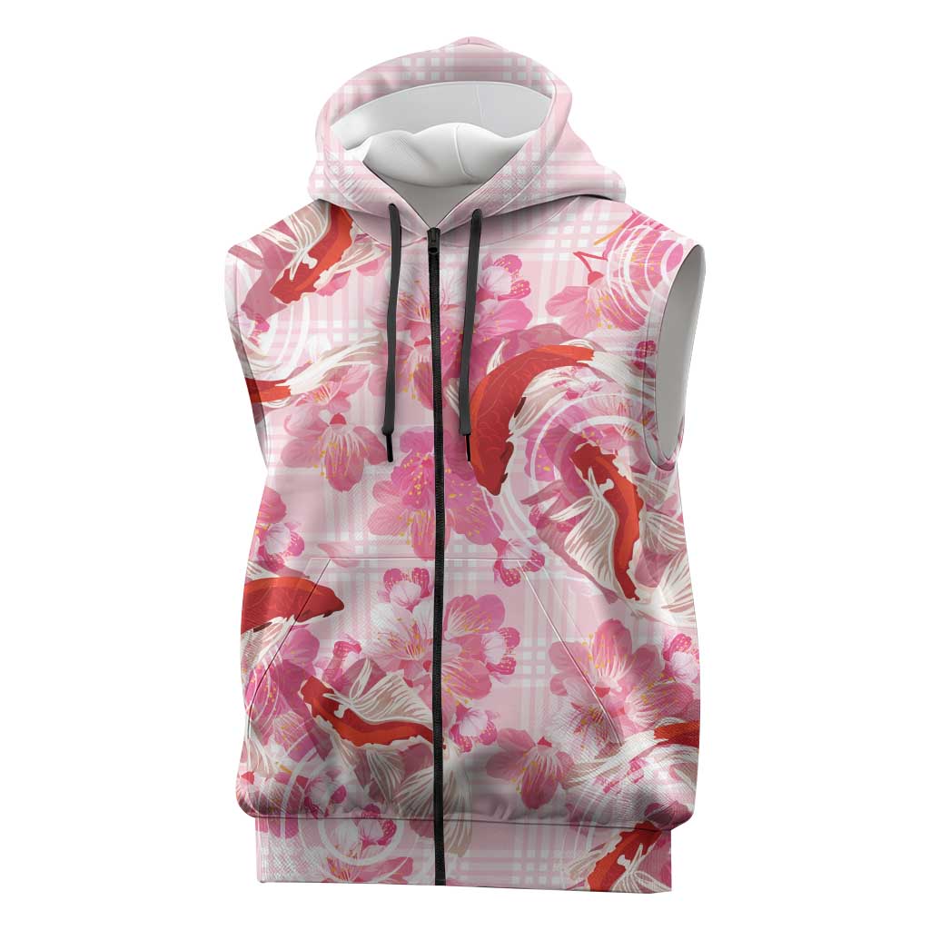 Pink Palaka Hawaii Aloha Sleeveless Zip Hoodie Koi Pond Mix Sakura LT7 Pink - Polynesian Pride