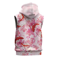 Pink Palaka Hawaii Aloha Sleeveless Zip Hoodie Koi Pond Mix Sakura LT7 - Polynesian Pride