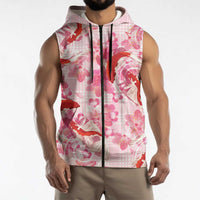 Pink Palaka Hawaii Aloha Sleeveless Zip Hoodie Koi Pond Mix Sakura LT7 - Polynesian Pride