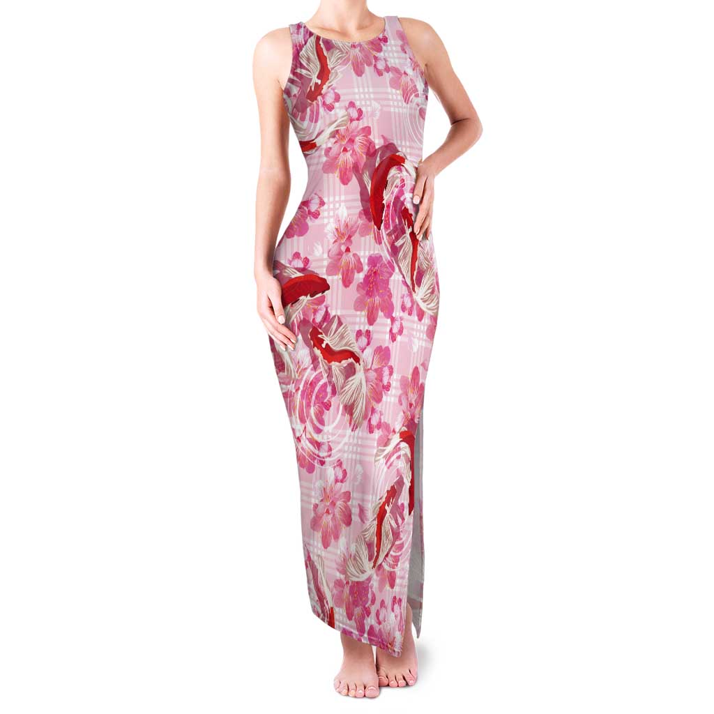 Pink Palaka Hawaii Aloha Tank Maxi Dress Koi Pond Mix Sakura LT7 Women Pink - Polynesian Pride