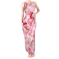 Pink Palaka Hawaii Aloha Tank Maxi Dress Koi Pond Mix Sakura LT7 Women Pink - Polynesian Pride