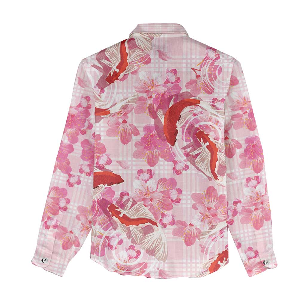 Pink Palaka Hawaii Aloha Women Casual Shirt Koi Pond Mix Sakura - Polynesian Pride