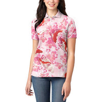 Pink Palaka Hawaii Aloha Women Polo Shirt Koi Pond Mix Sakura - Polynesian Pride